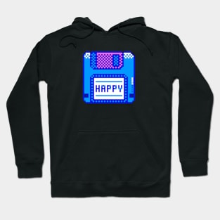 Happy Geek Blue Retro Floppy Disk Pixel Art Hoodie